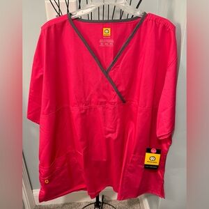 WonderWink Origins Women's Charlie Y-neck Scrub Top Hot Pink 4X 4XL mock wrap